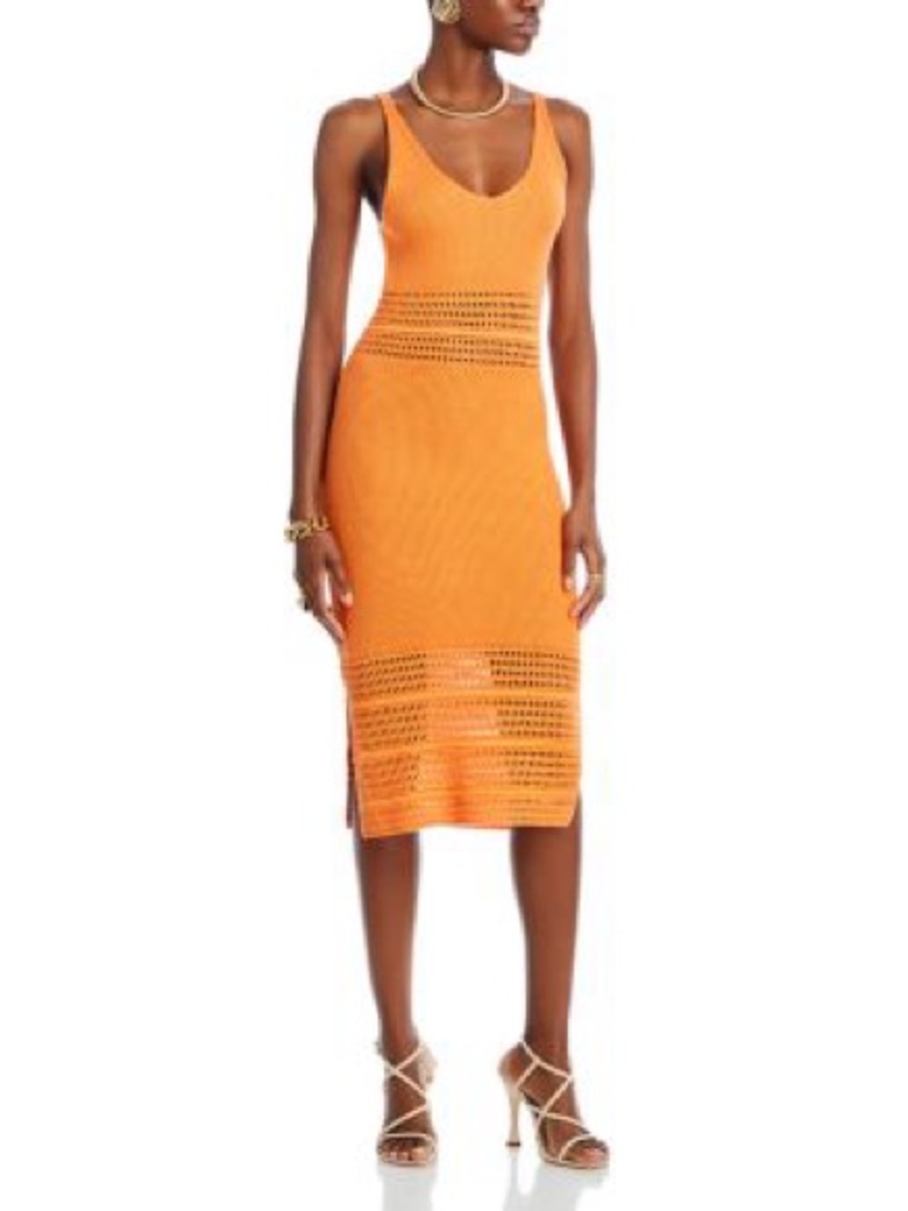 Aqua women’s orange Pointelle midi dress size XL summer vacation
